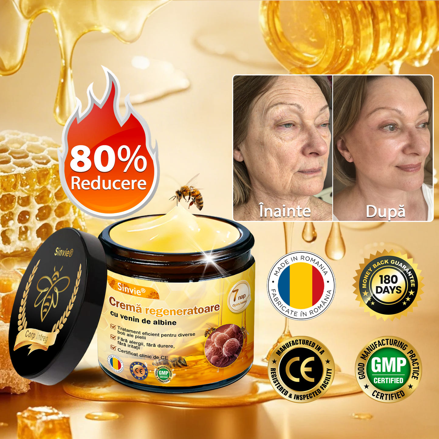 💟💟🧑⚕️Recomandat de dermatologi 🐝 Crema regeneratoare Sinvie® cu venin de albine 🔥 Ideală pentru riduri, pete pigmentare și piele lipsită de fermitate – 50 ml